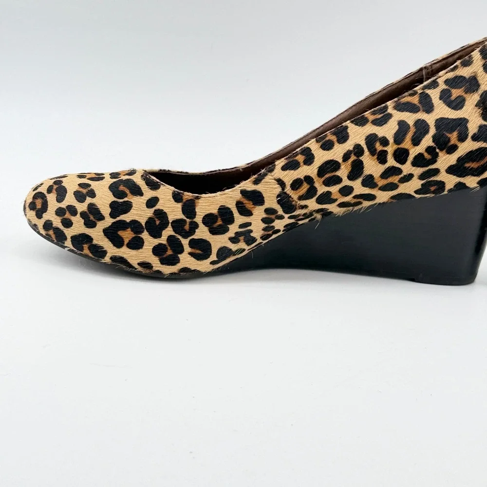 Vionic Antonia Leopard Print Calf Hair Wedge Pumps Womens Size 9 Brown Black